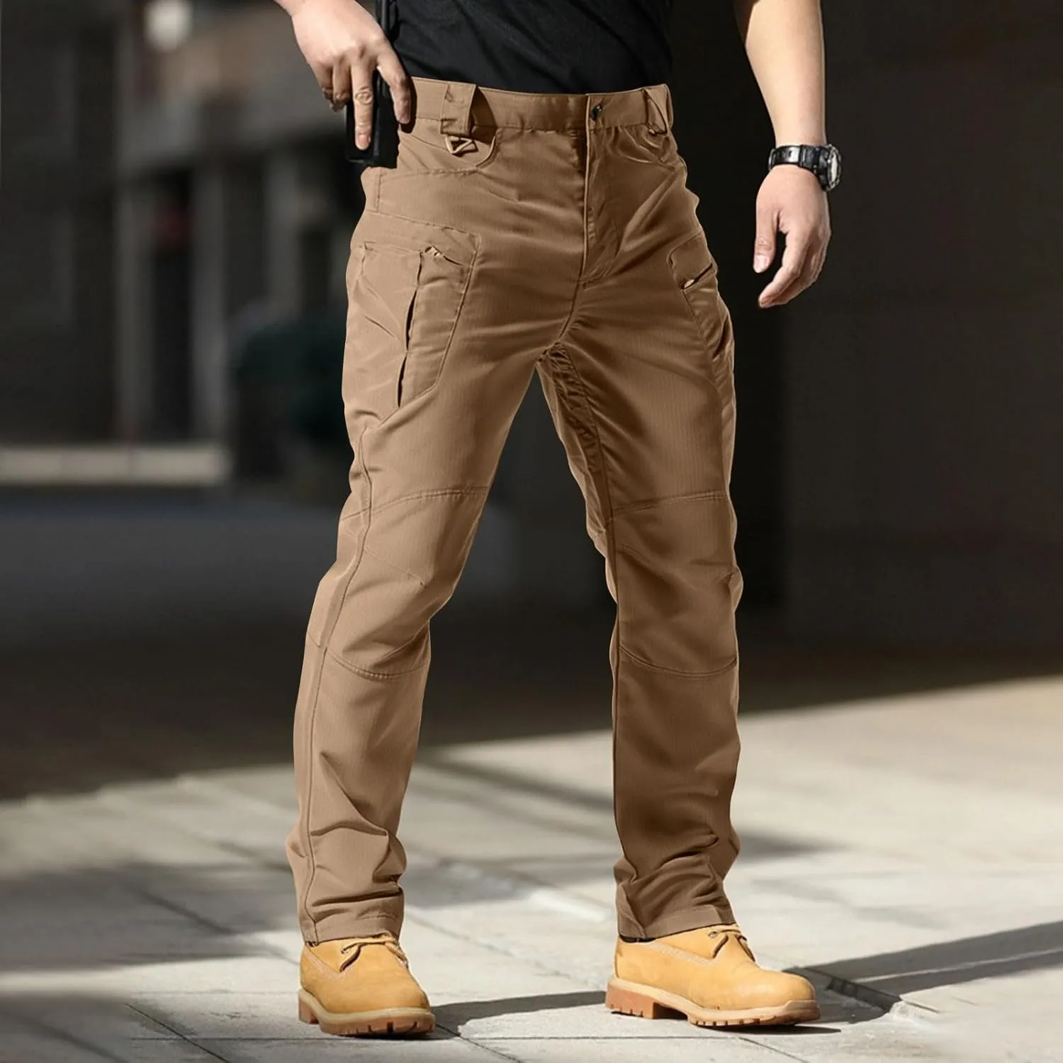 Mens Tactical Pants Flexcamo Water Resistant Quick Dry Carpenter Pants Multi-Pockets Slim Fit Construction Trousers
