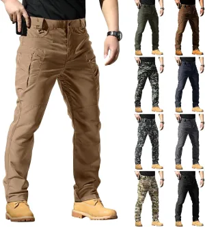 Mens Tactical Pants Flexcamo Water Resistant Quick Dry Carpenter Pants Multi-Pockets Slim Fit Construction Trousers
