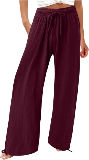 Pantalones para Mujer Linen Pants Comfy Work Pants with Elastic High Waist Paper Bag Linen Dress Pants for Women