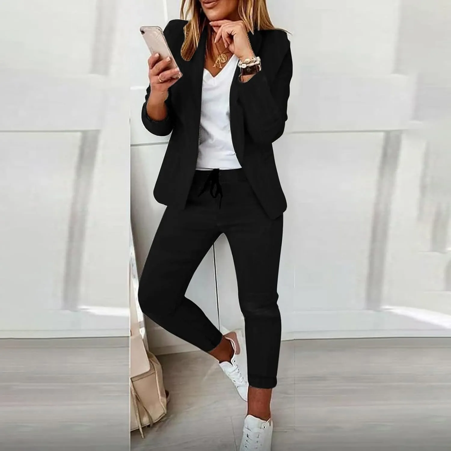 Pants Suits for Women 2 Piece Set Business Casual Outfits Blazer Work Office Jackets and Pencil Pants Dressy Suit
