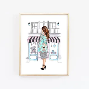 Pregnant mom to be art print fashion illustration