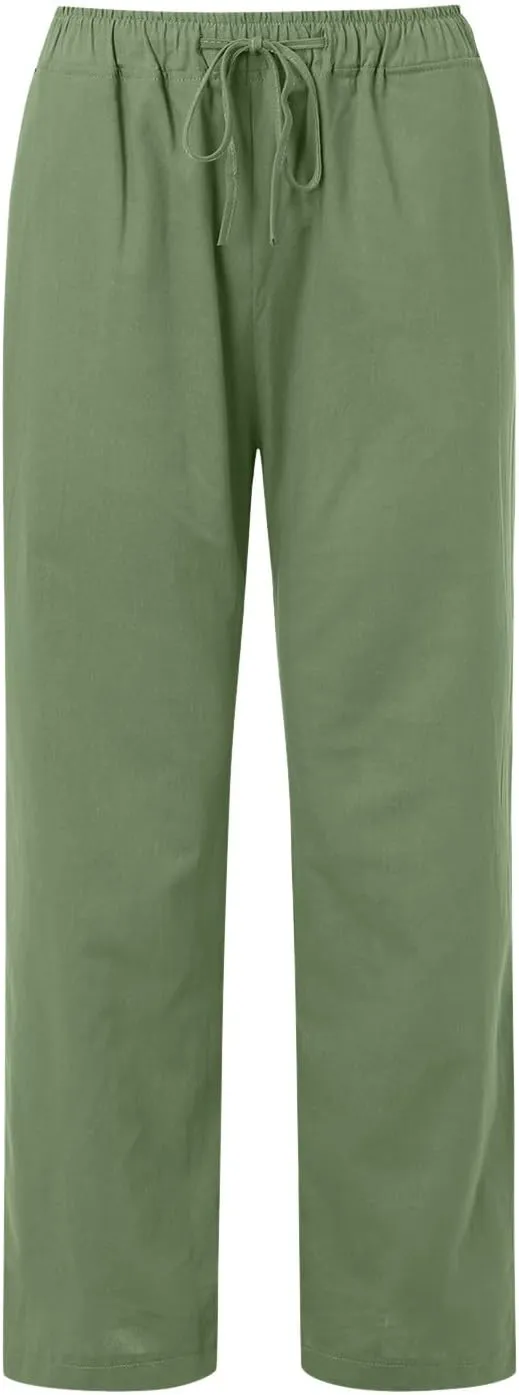 Rvidbe Linen Pants Women Summer Wide Leg Casual Loose Drawstring Pants Lounge High Waist Palazzo Pants Trousers with Pockets