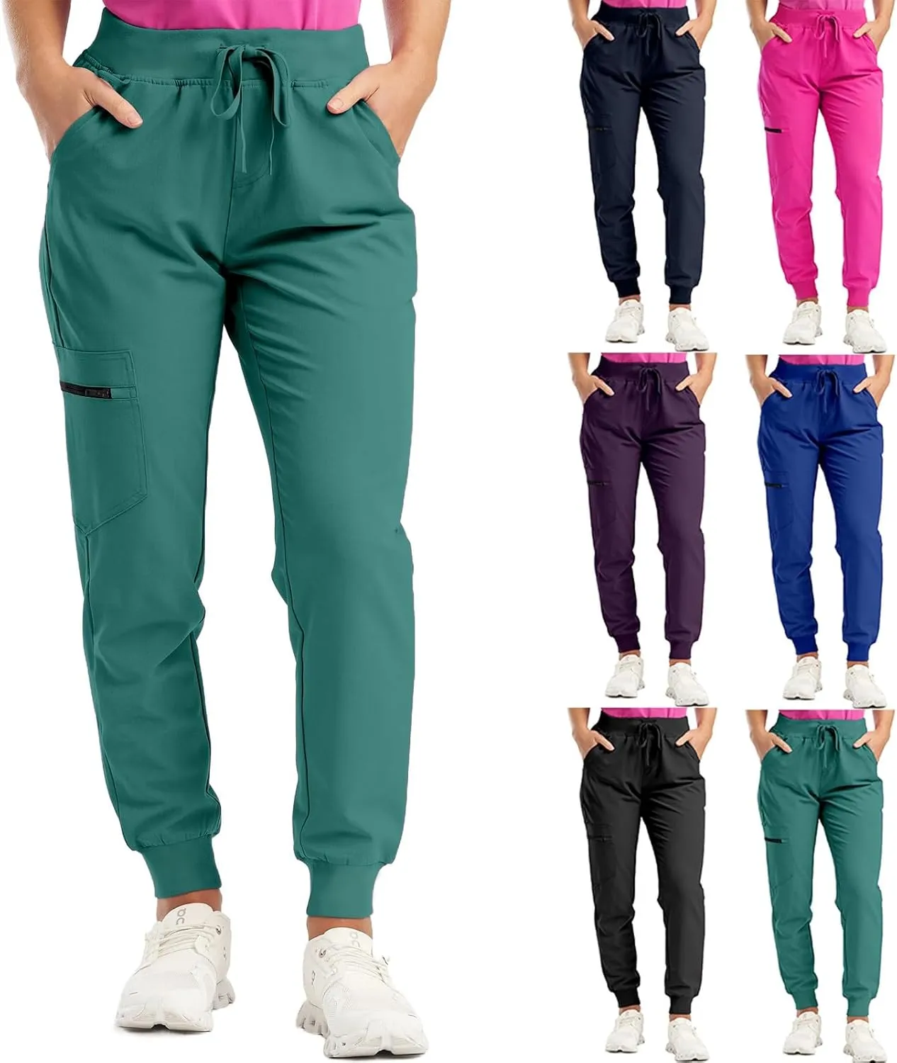 Scrubs for Women Workwear Revolution, Drawstring Cargo Pants Soft Stretch Moisture Wicking Healthcare Scrub Joggers
