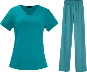 Scrubs Set for Women Nursing Uniforms Set V-Neck Top & Tapered Leg Jogger Pants Scrub Tops and Scrub Pants