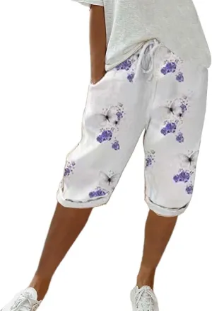 SHAOBGE Summer Pants for Women 2024 Women's Knee Length Short Pants Ladies Loose Drawstring Casual Trendy Pants