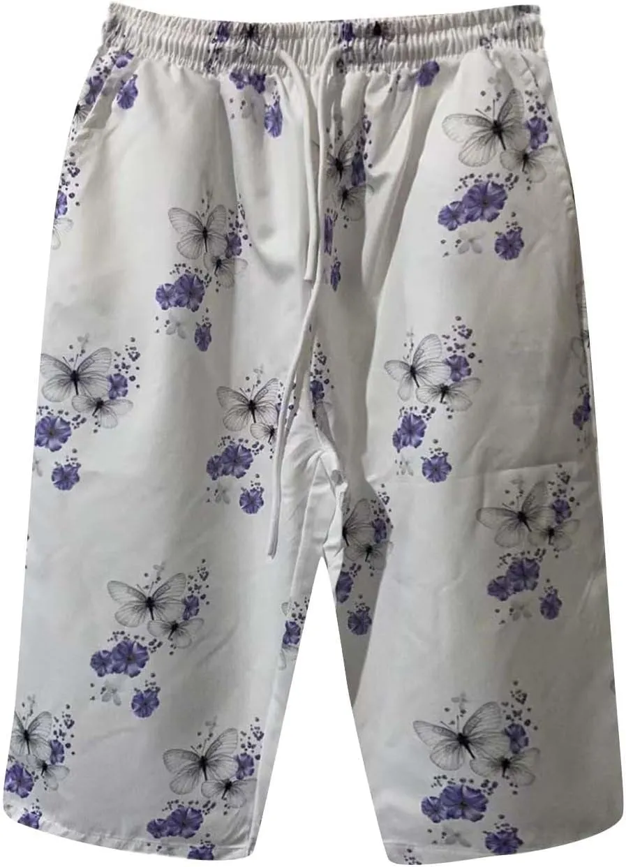 SHAOBGE Summer Pants for Women 2024 Women's Knee Length Short Pants Ladies Loose Drawstring Casual Trendy Pants