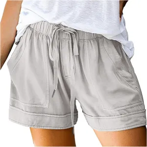 Shorts for Women Trendy 2025 Summer Casual Drawstring Elastic Waist Cotton Linen Plus Size Beach Vacation Clothes
