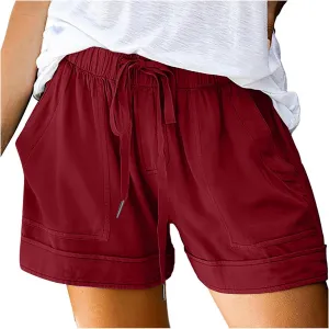 Shorts for Women Trendy 2025 Summer Casual Drawstring Elastic Waist Cotton Linen Plus Size Beach Vacation Clothes