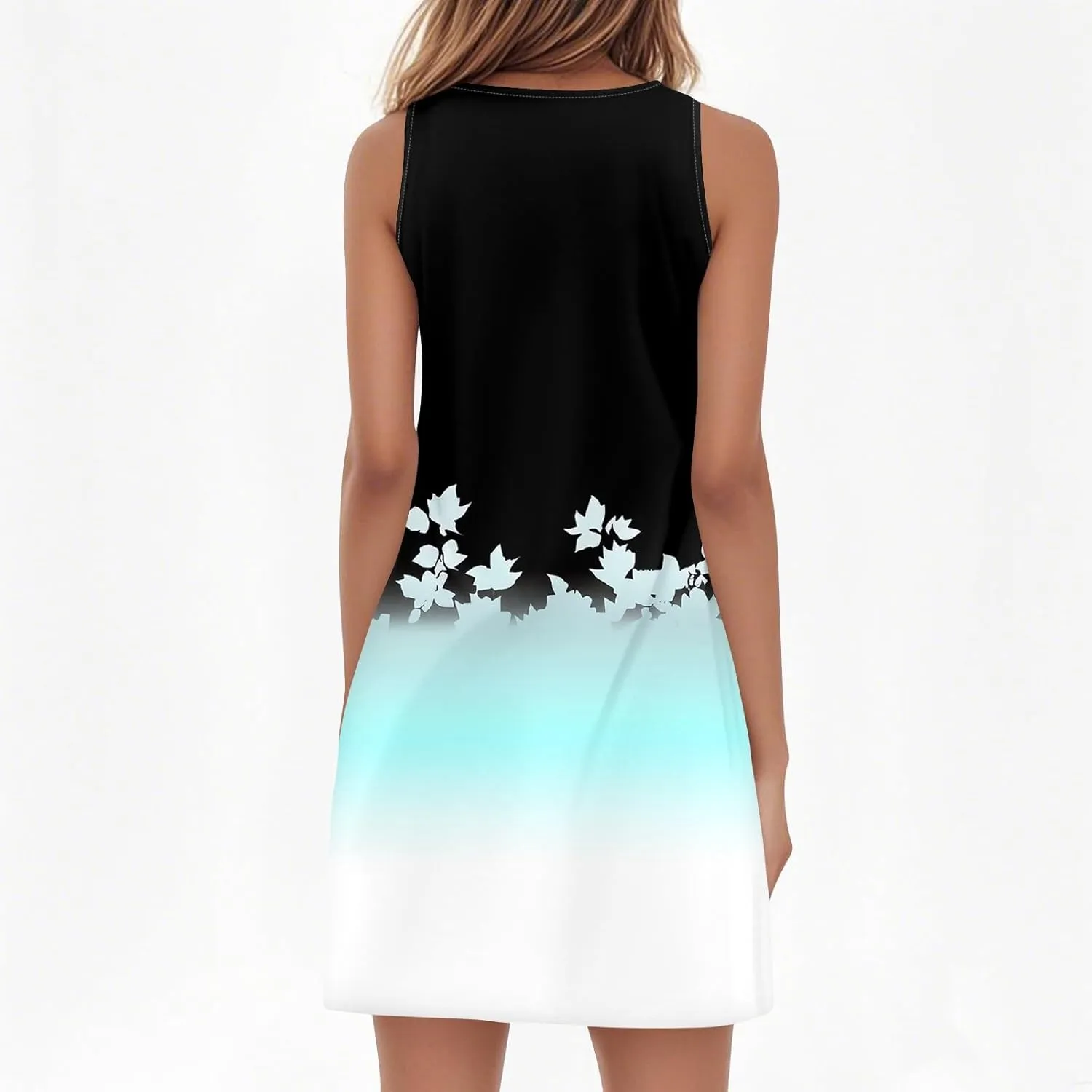 Summer Dresses for Women V-Neck Sleep Dress Casual Beach Tank Dress Sleeveless Sundresses Loose Floral T Shirt Dresses