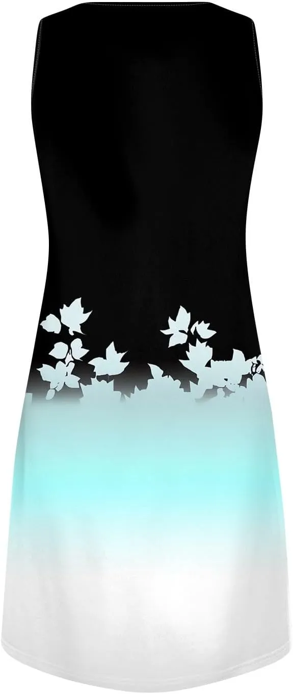 Summer Dresses for Women V-Neck Sleep Dress Casual Beach Tank Dress Sleeveless Sundresses Loose Floral T Shirt Dresses