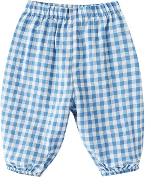 Toddler Boys Plaid Baggy Pants Breathable Lightweight Wide Leg Casual Trousers Elastic Waisted Loose Joggers Pants