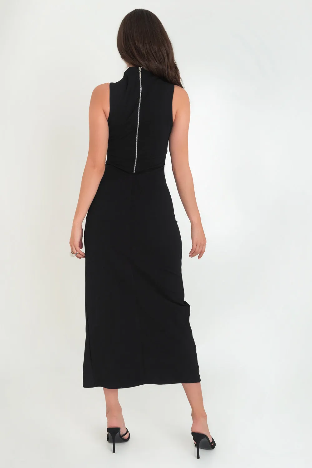 Vestido midi ajustado con abertura cremallera