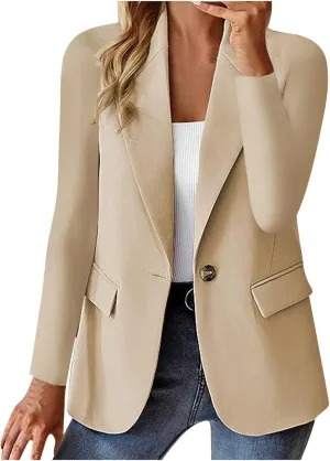 Women Business Casual Blazer With Lined,Professional Work Suit Jacket With PocketsLong Sleeve Button Open Front