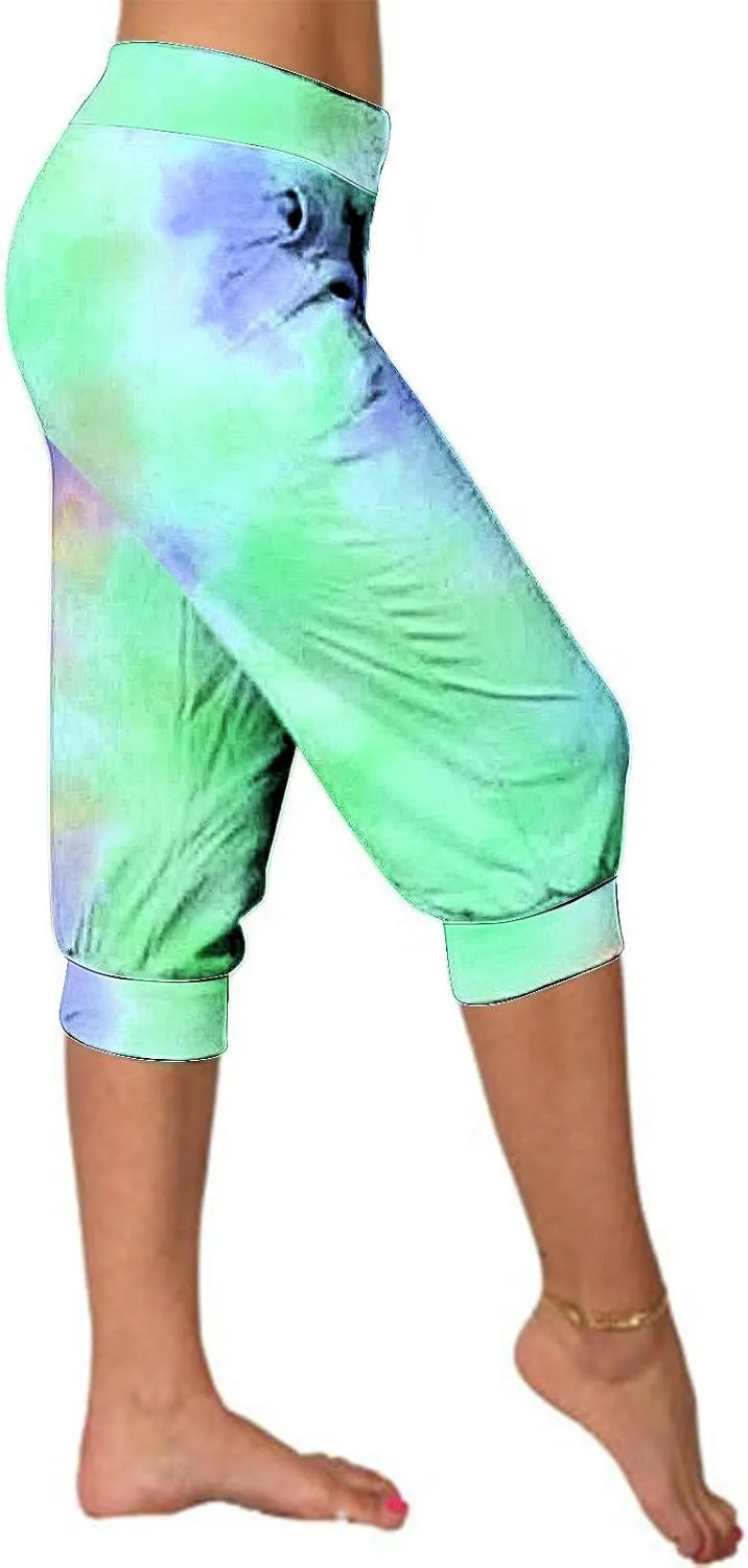 Women Irregular Striped Capris Pant Summer High Elastic Gaucho Sweatpants Side Pocket Yoga Trouser Lightweight Pants