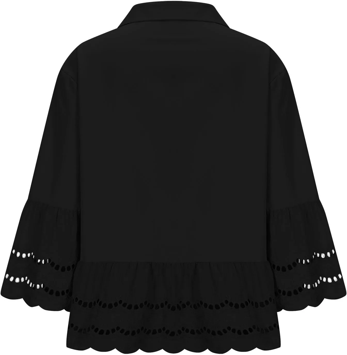 Womens Button Down Blouse 3/4 Bell Sleeve Lace Trim Shirt Casual Dressy Tops Fashion Business Work Outfits
