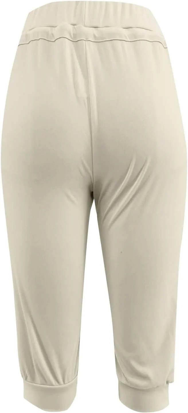 Womens Capris for Summer Lightweight Yoga Capris Pants with Pockets Stretch Drawstring High Waisted Pant