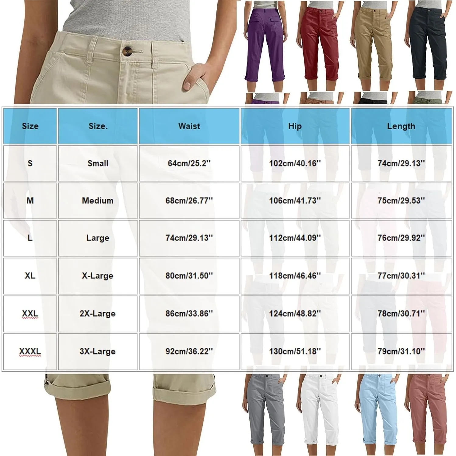 Womens Capris with Pockets Stretch Lightweight Casual Cargo Pants Rolled Hem Summer Cropped Trousers Outdoor Clothes