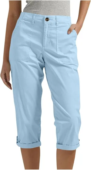 Womens Capris with Pockets Stretch Lightweight Casual Cargo Pants Rolled Hem Summer Cropped Trousers Outdoor Clothes