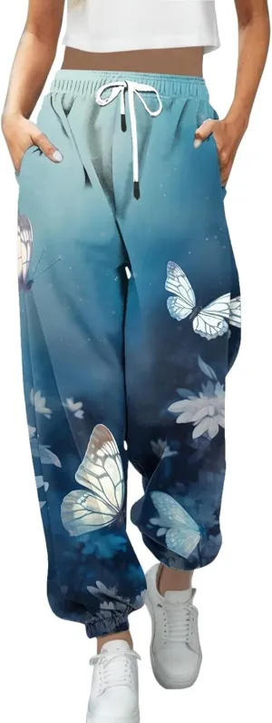 Women's Cargo Bottoms Sweatpants Elastic Waisted Heart Print Bottom Pants Women's Color Block Patchwork Trouser Fall