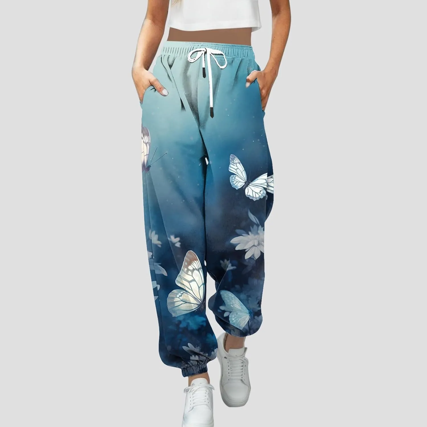 Women's Cargo Bottoms Sweatpants Elastic Waisted Heart Print Bottom Pants Women's Color Block Patchwork Trouser Fall