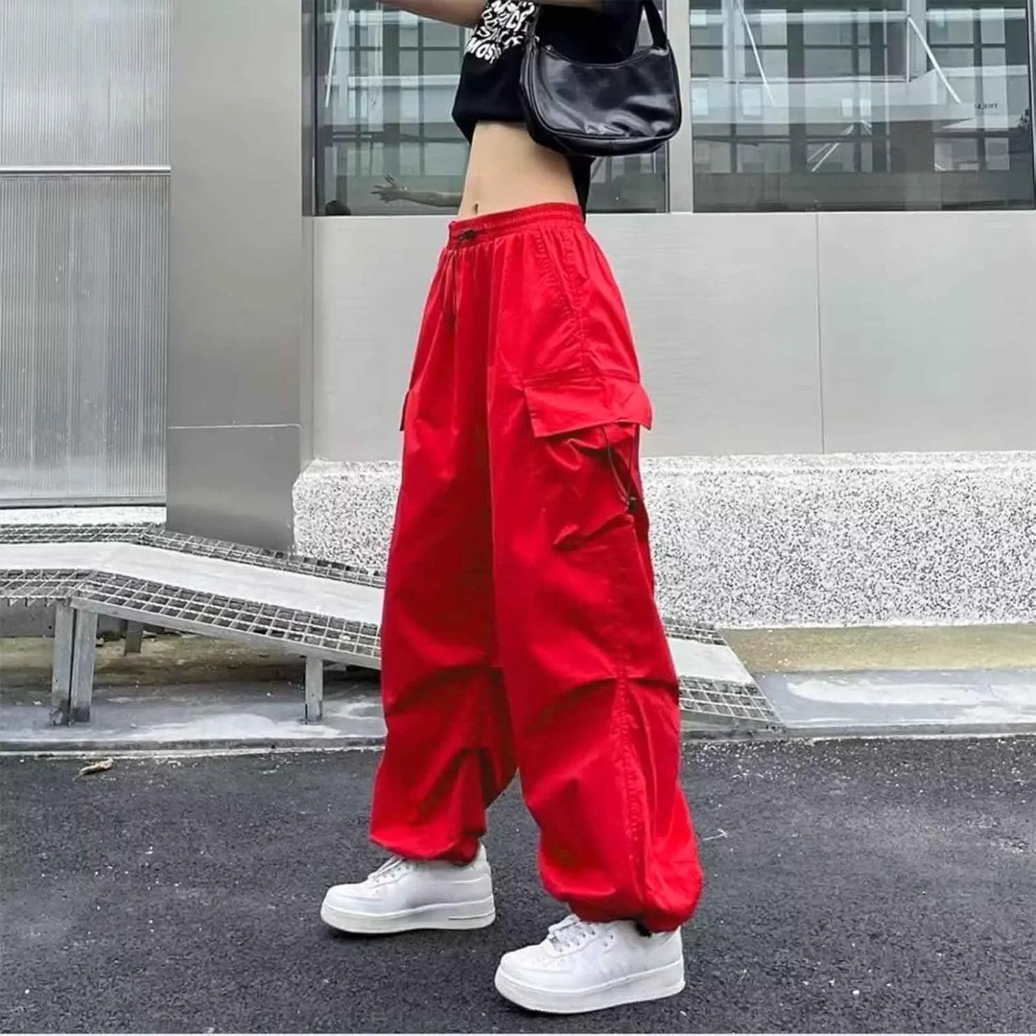 Womens Cargo Pants High Waist Baggy Relaxed Fit Trousers with Pockets Loose Jogger Goth Grunge Y2K Clothes