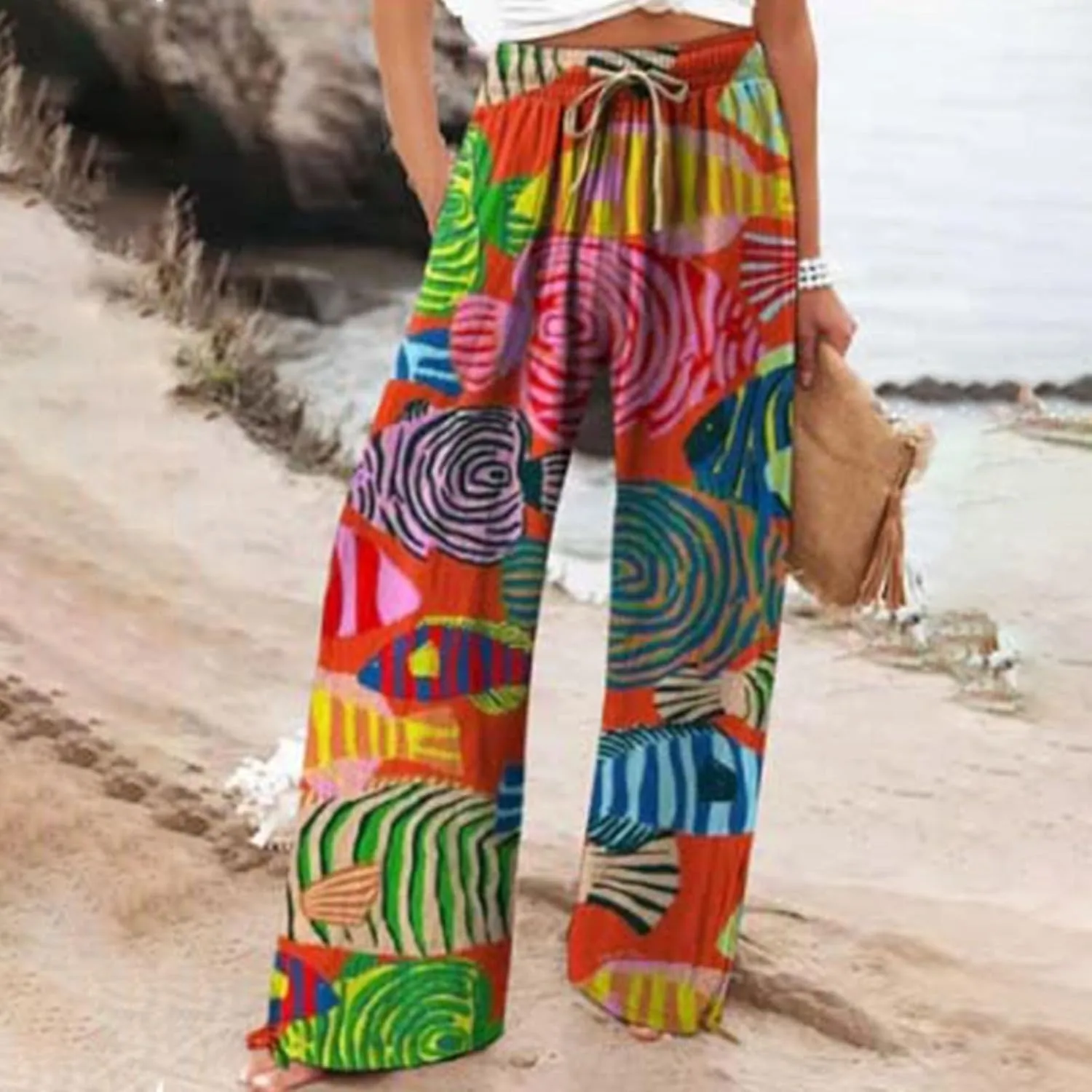 Women's Casual Pants Linen Womens Clothing Pants with Elastic High Waist Paper Bag Linen Pant Women Women Linen
