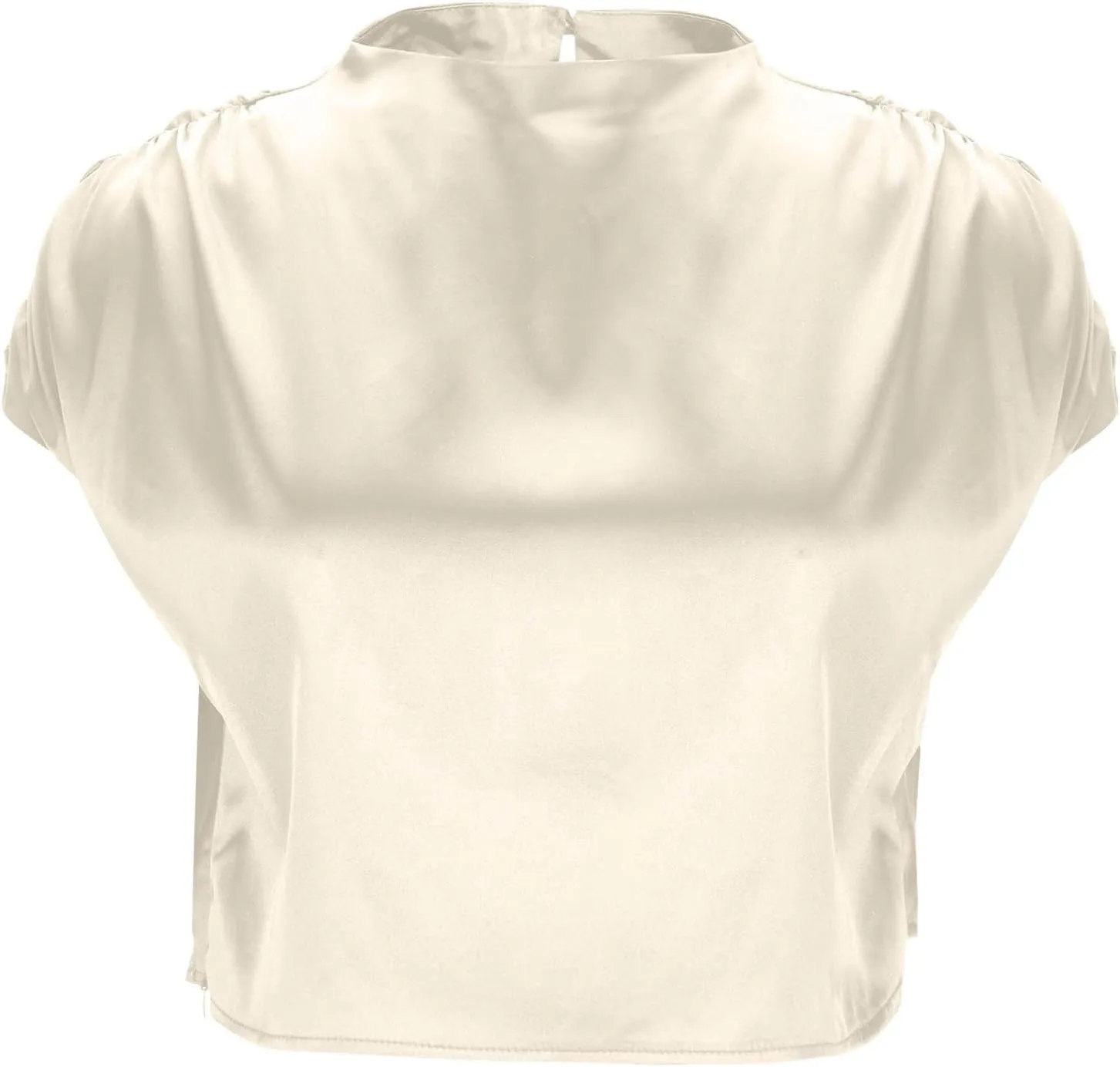 Women's Crop Top Short Sleeve Pullover Blouses Satin Silk Shirts Casual Loose Fit Elegant Business Work Tunic Tops