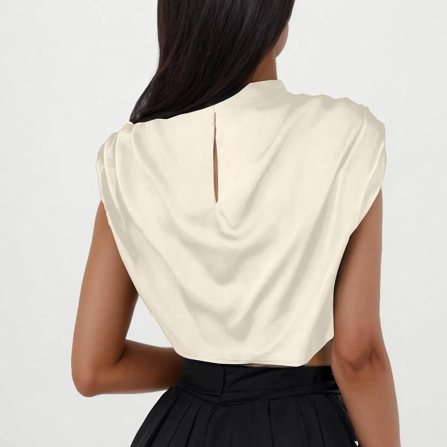 Women's Crop Top Short Sleeve Pullover Blouses Satin Silk Shirts Casual Loose Fit Elegant Business Work Tunic Tops