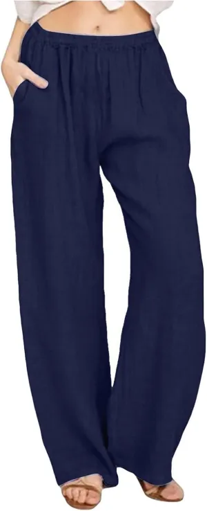 Women's High Waisted Palazzo Pants Belted Wide Leg Loose Long Trousers with Pockets, S-3XL