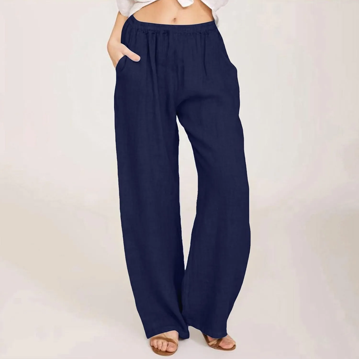Women's High Waisted Palazzo Pants Belted Wide Leg Loose Long Trousers with Pockets, S-3XL