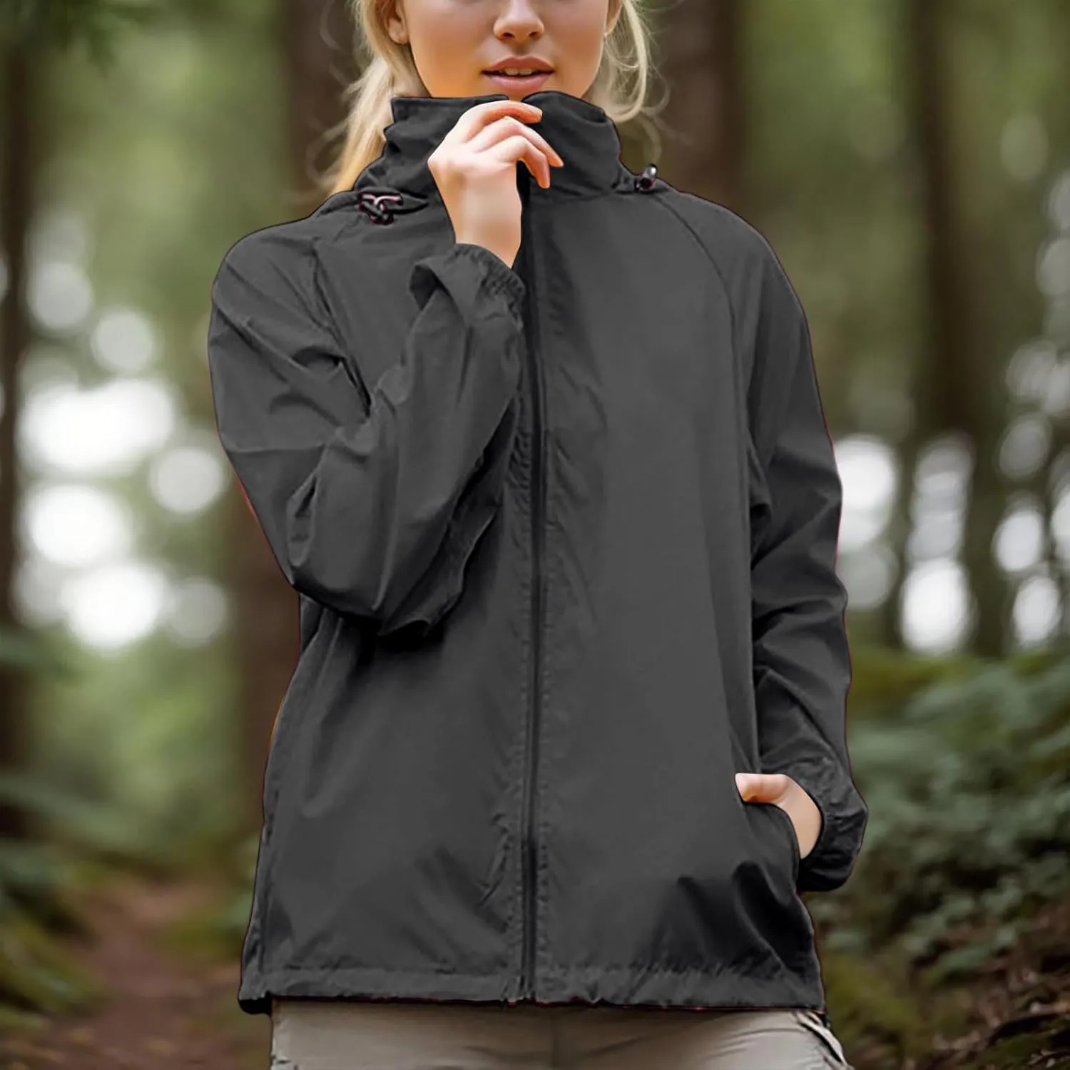 Women's Lightweight Rain Jacket Waterproof Packable Raincoat Sun Protection Hoodies Golf Hiking Travel Windbreaker