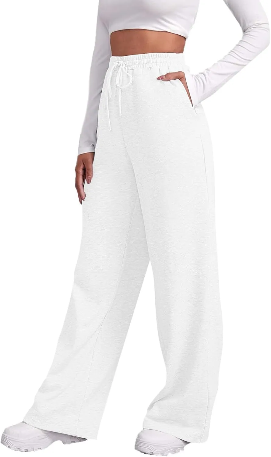 Women's Wide Leg Sweatpants 2025 Trendy Drawstring Baggy Sweatpants High Waisted Lounge Trousers Casual Jogger
