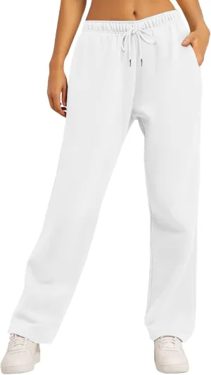 Women's Wide Leg Sweatpants 2025 Trendy Drawstring Baggy Sweatpants High Waisted Lounge Trousers Casual Jogger