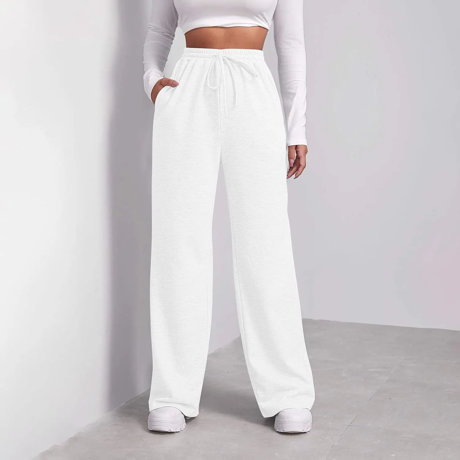 Women's Wide Leg Sweatpants 2025 Trendy Drawstring Baggy Sweatpants High Waisted Lounge Trousers Casual Jogger