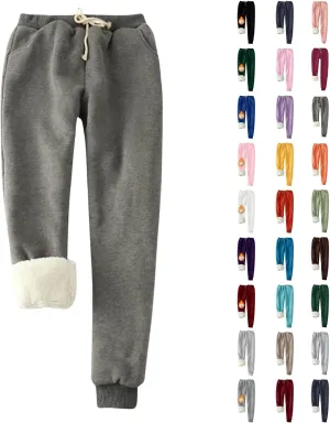 XUNRYAN Women's Warm Sherpa Lined Athletic Sweatpants Jogger Fleece Pants Thermal Workout Ski Pants Hiking Running Snow Suit