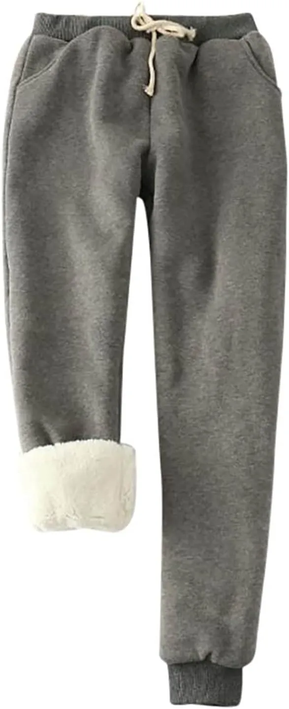 XUNRYAN Women's Warm Sherpa Lined Athletic Sweatpants Jogger Fleece Pants Thermal Workout Ski Pants Hiking Running Snow Suit